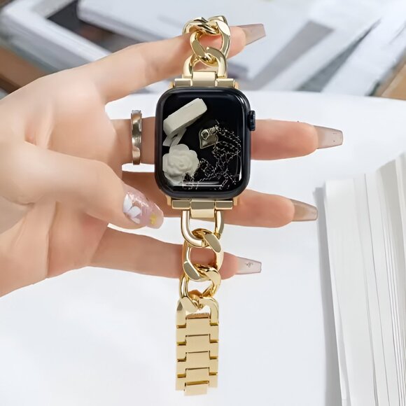 NEW Adjustable Strap Chain Gold Stainless Band For Apple Watch - Picture 1 of 8